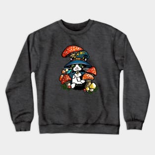 Adorable and Mystical Kitty Cat Wizard Sitting in some Mushrooms Crewneck Sweatshirt